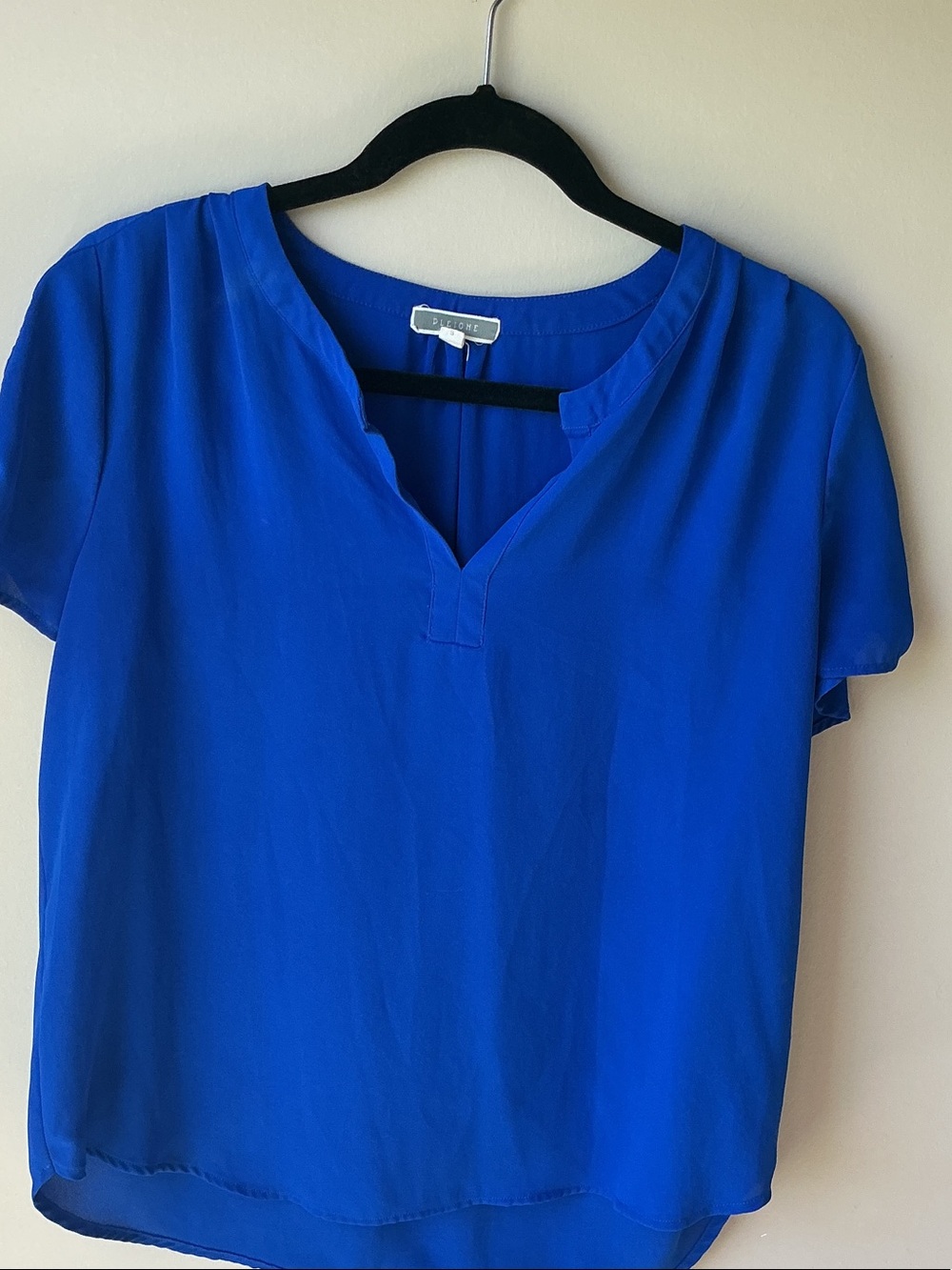 Pleione Cobalt Blue Split-Neck Short Sleeve Blouse